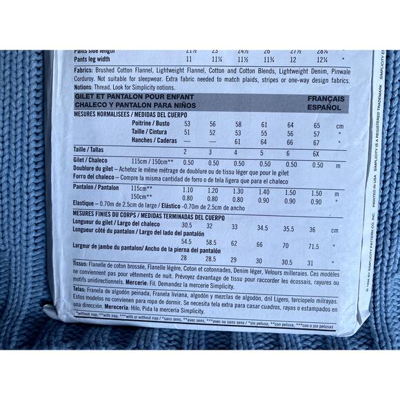 Simplicity 7295 Sewing pattern kids vest pants size 2 3 4 5 6 6x - Picture 5 of 5
